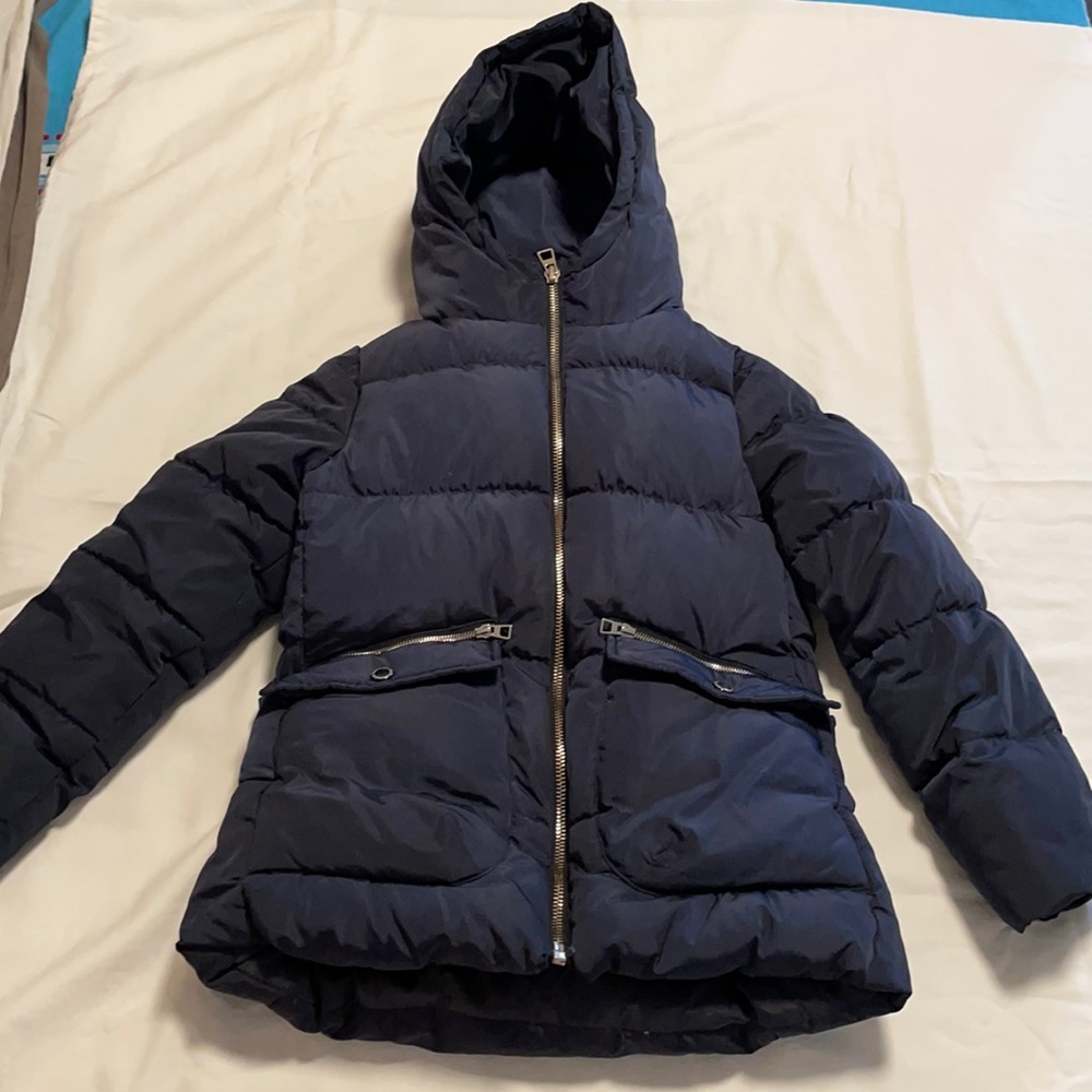 Girls Zara down filled coat. Navy blue. Size 11/12